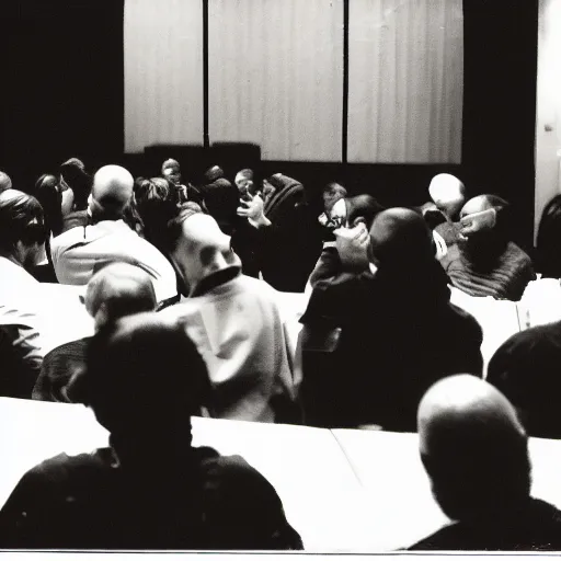 Prompt: A photograph of Japanese oni demons at the conference, 35mm film grain, intricate, high contrast, studio lighting, fantasy