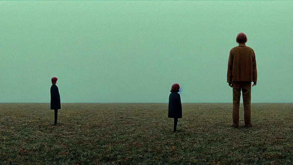 Image similar to you can not have my tongue, film still from the movie directed by Wes Anderson with art direction by Zdzisław Beksiński, wide lens