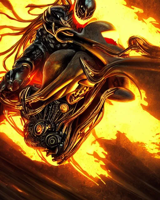 Image similar to ghost rider symbiote, dynamic lighting, fantasy concept art, trending on art station, stunning visuals, creative, cinematic, ultra detailed, comic strip style