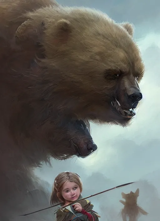 Prompt: portrait of little girl and her werebear, d & d, fantasy, portrait, highly detailed, digital painting, trending on artstation, concept art, sharp focus, illustration, art by artgerm and greg rutkowski and magali villeneuve