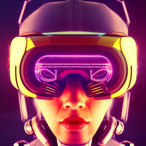 Image similar to cyberpunk concept cool cyborg bot, cinema 4 d, galaxy, cosmos, ufo, space sci - fi, wearing vr goggles, illustration, portrait, pastel neon textured background night, trending on artstation, greg rutkowski, octane rendered, 1 2 k, detailed,