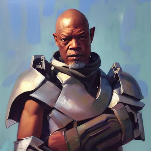 Image similar to greg manchess portrait painting of armored mace windu as overwatch character, medium shot, asymmetrical, profile picture, organic painting, sunny day, matte painting, bold shapes, hard edges, street art, trending on artstation, by huang guangjian and gil elvgren and sachin teng