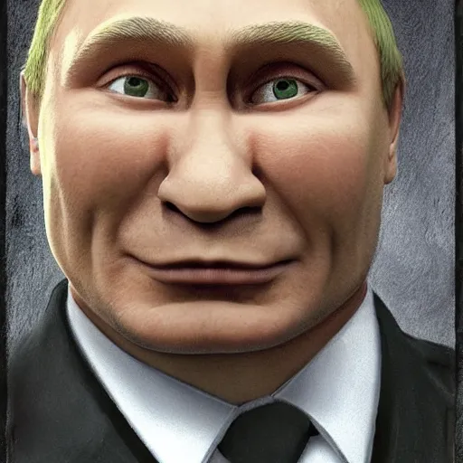 Image similar to putin as shrek portrait, photorealistic, high qulity photo, detailed, hyper realistic