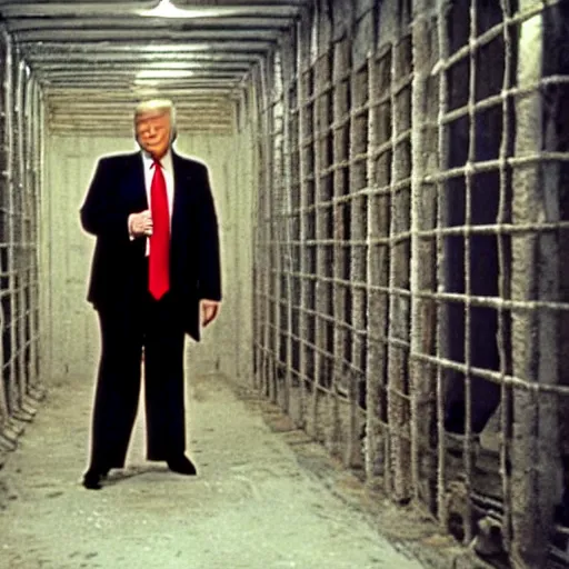Prompt: still of donald trump in escape from elcatraz