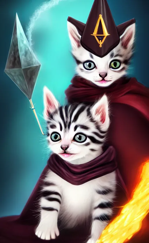 Image similar to a kitten wearing wizard robes and wizard hat, dungeons and dragons character art, dnd, character reveal, magic, posing, noble, full body portrait, high resolution, detailed, inspiring, award - winning, clear, crisp, sharp