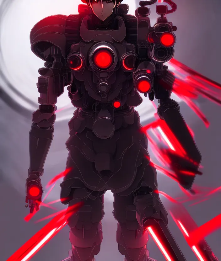 Image similar to a detailed manga illustration character full body portrait of a dark haired cyborg anime man who has a red mechanical eye, trending on artstation, digital art, 4 k resolution, detailed, high quality, sharp focus, hq artwork, insane detail, concept art, character concept, character illustration, full body illustration, cinematic, dramatic lighting