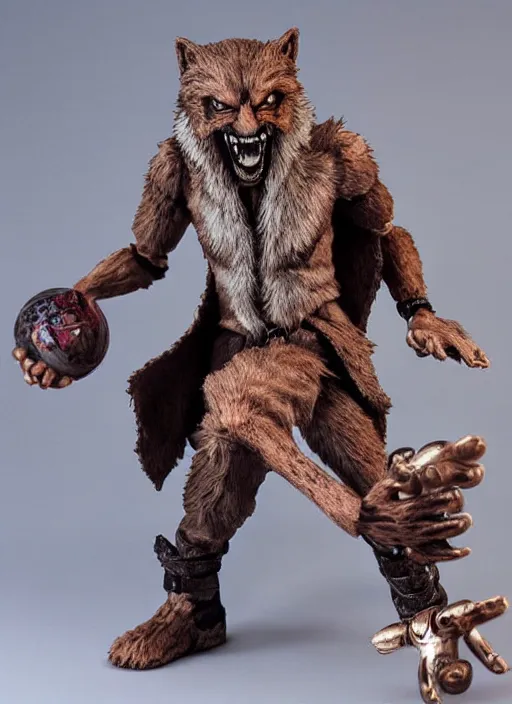 Image similar to teenage werewolf, action figure of teenage werewolf figurine, realistic face, detailed product photo