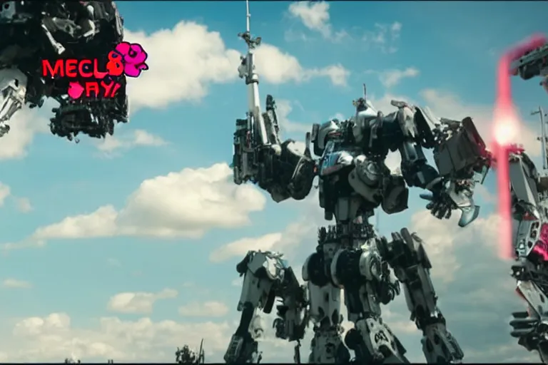 Prompt: 4 k footage from live action sci - fi film about mecha hello kitty, action shot, giant robot hello kitty