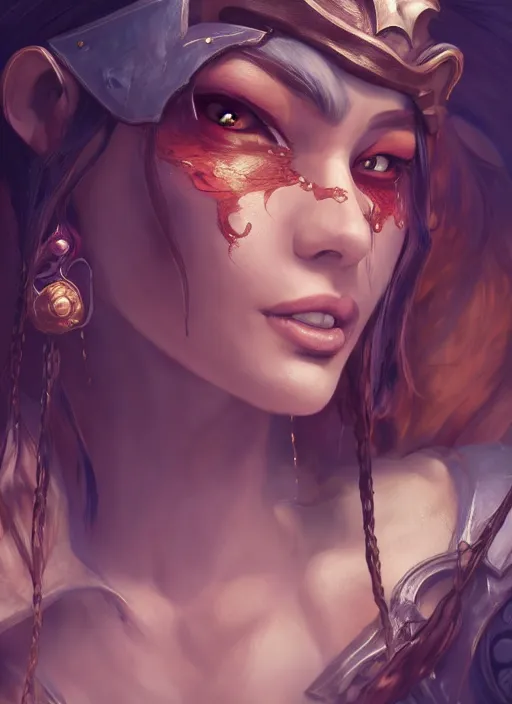 Image similar to samira from league of legends, using a pirate patch in her eye, au naturel, hyper detailed, digital art, trending in artstation, cinematic lighting, studio quality, smooth render, unreal engine 5 rendered, octane rendered, art style by klimt and nixeu and ian sprigger and wlop and krenz cushart