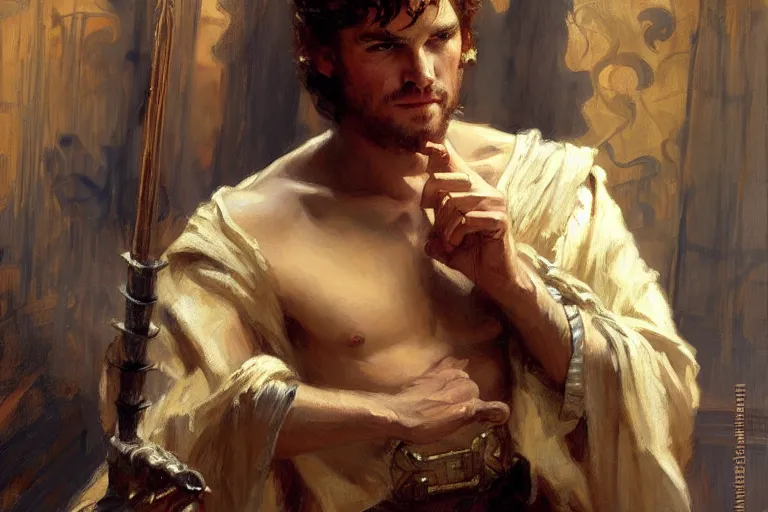 Prompt: attractive male, game of thrones, painting by gaston bussiere, craig mullins, j. c. leyendecker