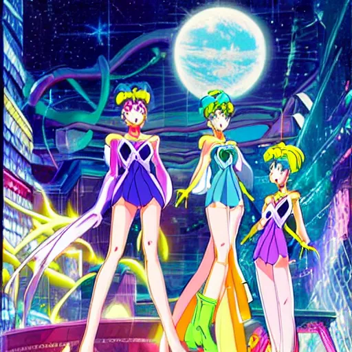 Image similar to Crystal Tokyo from Sailor Moon, circa the year 2994