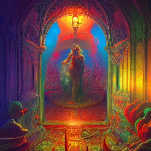 Image similar to Photorealistic Dream Carnival in the style of Michael Whelan and Gustave Dore. Hyperdetailed photorealism, 108 megapixels, amazing depth, glowing rich colors, powerful imagery, psychedelic Overtones, 3D finalrender, 3d shading, cinematic lighting, artstation concept art