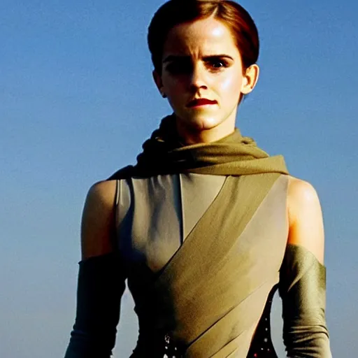 Image similar to Emma Watson as Lady Jessica from Dune, cinematic, beautiful, ominous