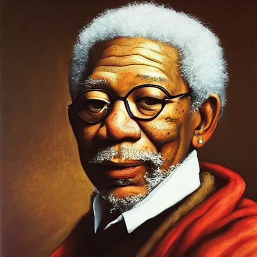 Prompt: a renaissance style portrait painting of Morgan Freeman