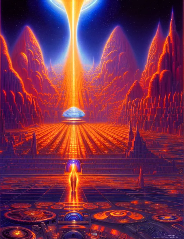 Prompt: hyperspace palace of light technology, dmt goddess, tim hildebrandt, bruce pennington, donato giancola, trending on artstation, cinematic composition, beautiful lighting, hyper detailed, 8 k, oil on canvas