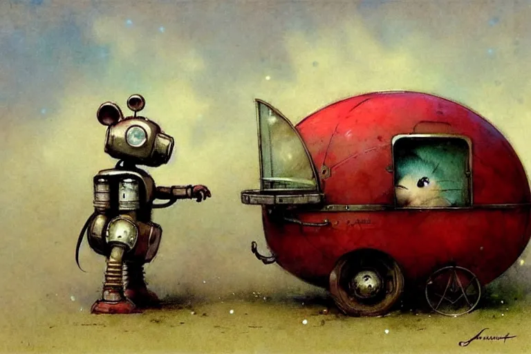 Prompt: adventurer ( ( ( ( ( 1 9 5 0 s retro future robot android fat mouse wagon. muted colors. ) ) ) ) ) by jean baptiste monge!!!!!!!!!!!!!!!!!!!!!!!!! chrome red