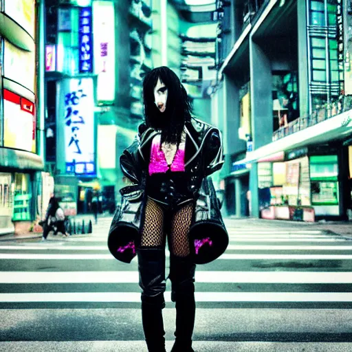 Image similar to gothic cyberpunk vampire in tokyo, vaporwave