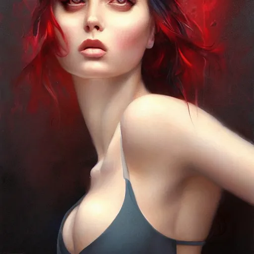 Image similar to painting of a very beautiful girl with muscles, by tom bagshaw, greg rutkowski, wlop