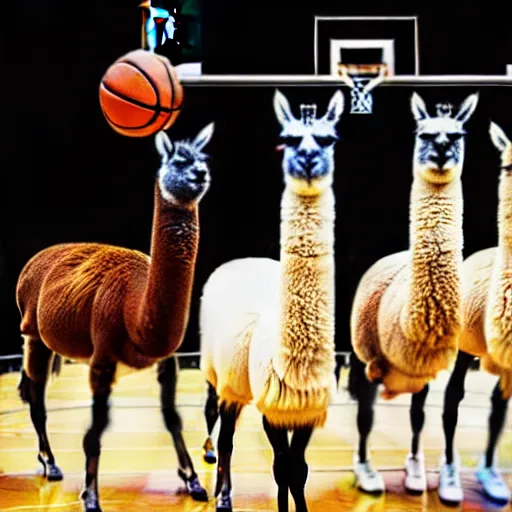 Image similar to a picture of llamas playing basketball, 4 k, photography, high resolution