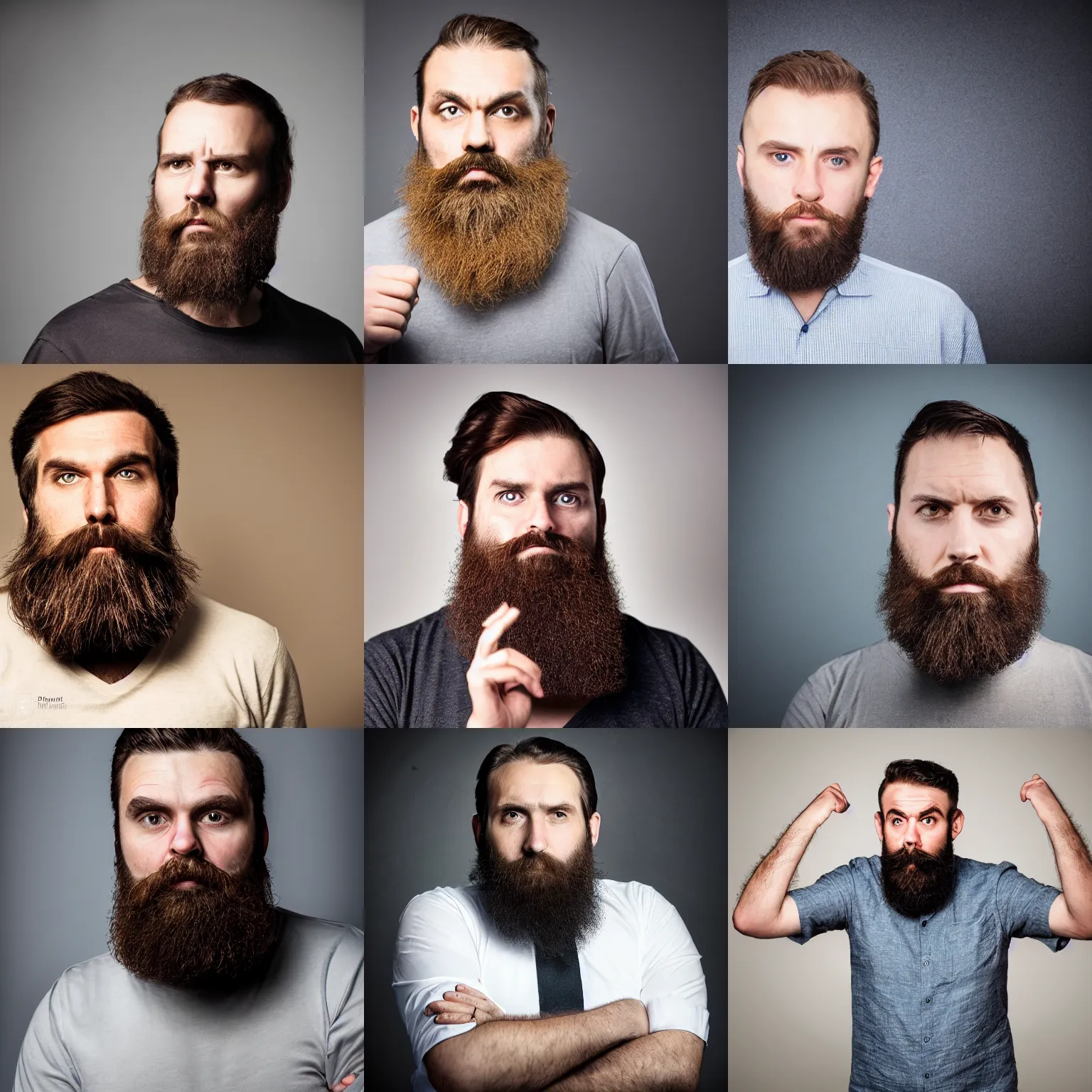 Prompt: a bearded man, one raised eyebrow, very skeptical, condescending, professional photography, studio lighting, dark background