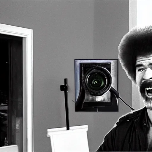 Prompt: bob ross screaming security camera