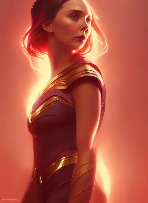 Image similar to portrait of modern darna, elizabeth olsen, intricate, elegant, glowing lights, highly detailed, digital painting, artstation, glamor pose, concept art, smooth, sharp focus, illustration, art by wlop, mars ravelo and greg rutkowski