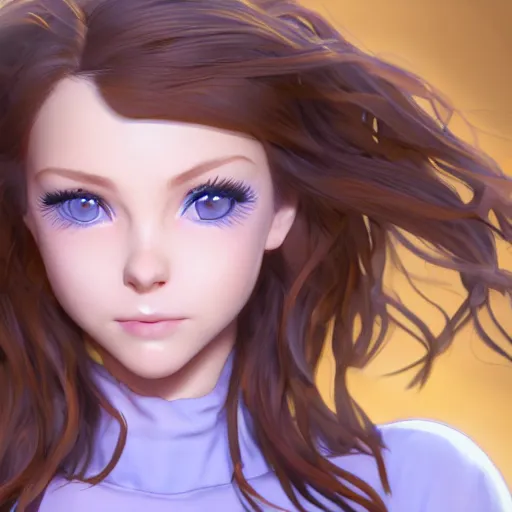 Prompt: a brown haired blue eyes beautiful girl smiling in character design. gesture drawing. line of action. official art, unreal engine 5, unreal engine. medium shot. ray tracing hdr. 8 k. uhd. sharp focus. highly detailed. masterpiece. golden ratio. anime render. cinematic lighting. lifelike. symmetrical face. beautiful face