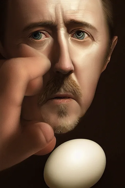 Prompt: edward norton's face in a boiled egg, highly detailed, dramatic lighting, concept art by caravaggio and greg rutkowski and artgerm