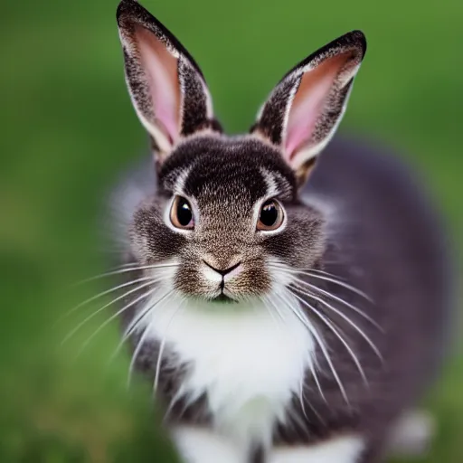 Prompt: high quality photography of species that is rabbit cross cat on simple blurred background from National GeoGraphic Award winning.