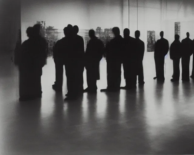 Image similar to a group of people standing next to each other, a photocopy by Gerhard Richter, featured on cg society, holography, multiple exposure, calotype, ambient occlusion