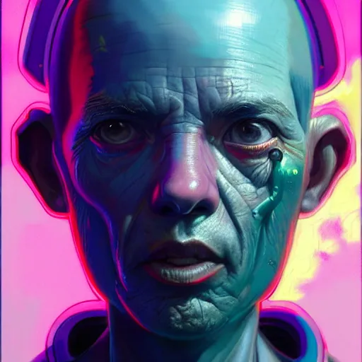 Prompt: detailed and vibrant color character concept art portrait of a detailed and hi - tech diesel punk ’ s face, depth of field background, artstation, award - winning realistic sci - fi concept art by greg rutkowski and yoshitaka amano, in the style of james gurney, flat pop color surrealist illustration.