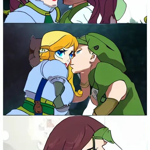 Prompt: female link and malon kissing