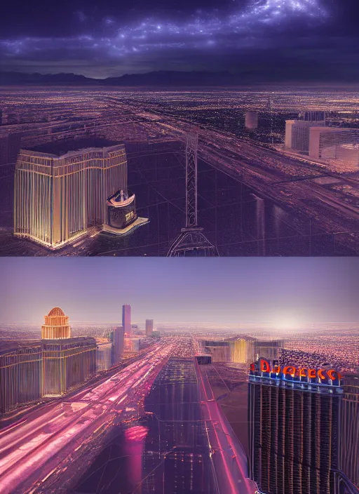 Prompt: realistic matte painting, full length portrait, duchess of blood, night shot of las vegas in background, highly detailed, CGsociety, subtle, concept art, HDR, hyper realistic, volumetric lighting, subsurface scattering, unreal