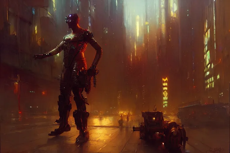 Prompt: cyberpunk, painting by gaston bussiere, craig mullins, j. c. leyendecker, greg rutkowski