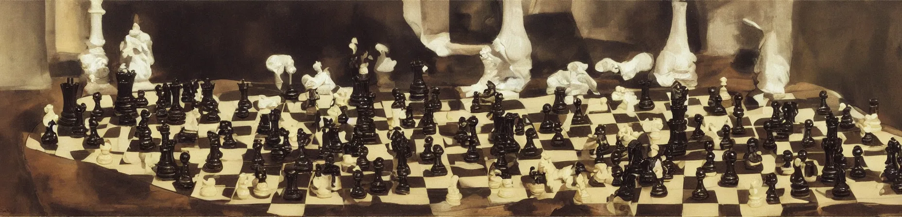Prompt: mary stevenson cassatt, chess set, surrealisme