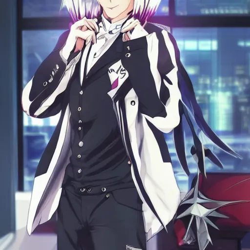 Image similar to aloof anime man with spiky emo hair wearing jock clothes, standing in headmistress's office, smug grin, smug expression, punchable expression, sharp details, subsurface scattering, intricate details, art by artgerm, anime, anime hd wallpaper, 2 0 1 9 anime screenshot