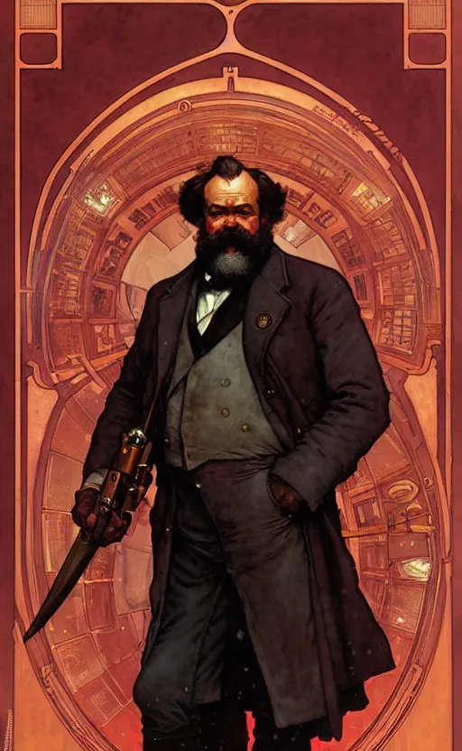 Image similar to karl marx 7 7 8 gorgeous lighting by weta studio, mucha, bautista and norman rockwell and greg rutkowski and tom bagshaw and james gurney and lucasfilm