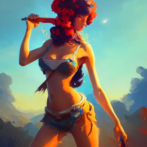 Image similar to a beautiful daisy duke, art by pete mohrbacher and guweiz and ilya kuvshinov, digital art, highly detailed, intricate, sharp focus, trending on artstation hq, deviantart, unreal engine 5, 4 k uhd image