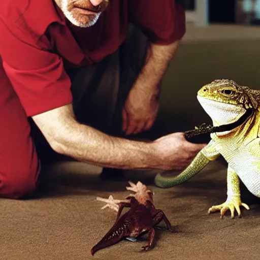 Prompt: walter white pets a lizard