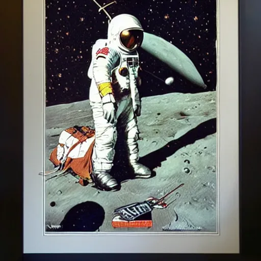 Prompt: moon landing by norman rockwell