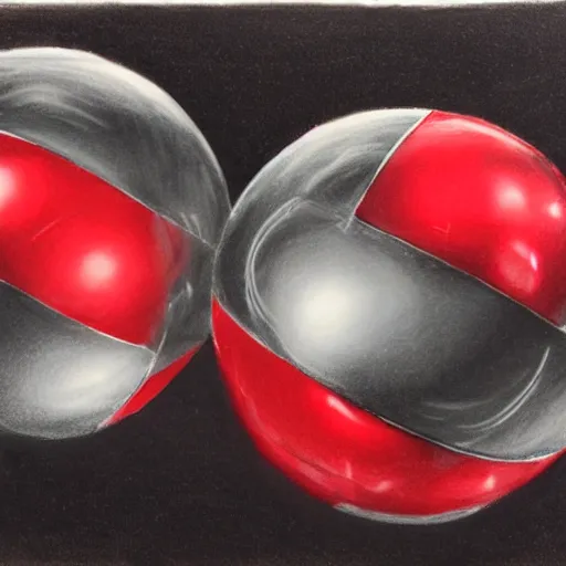 Prompt: chrome spheres on a red cube, drawn with charcoal