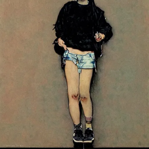 Image similar to norman rockwell painting of billie eilish full body, award winning painting, ultra detailed high quality