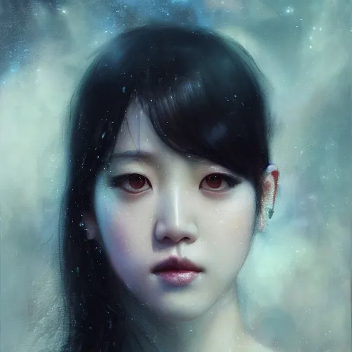 Image similar to jisoo of blackpink, hyperrealistic portrait, bladerunner street, by karol bak and agnes cecile, fantasy art, photo realistic, dynamic lighting, artstation, poster, volumetric lighting, very detailed face, 8 k, award winning