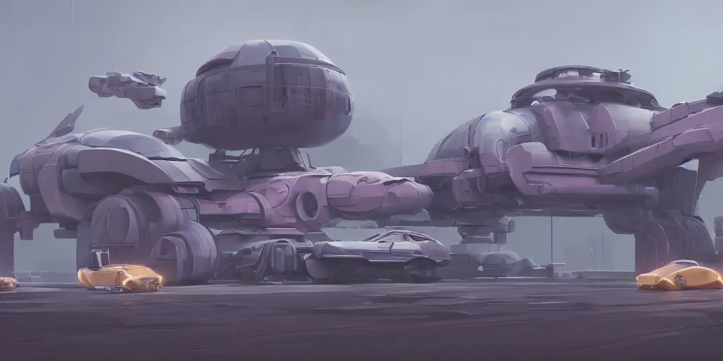 Image similar to Hard Surface Shape Form Exploration, Detailed, 8k, sci-fi, pastel colors, props, panel, concept, simon stalenhag ,syd mead, vehicle, speeder, parts,modular, insane detail