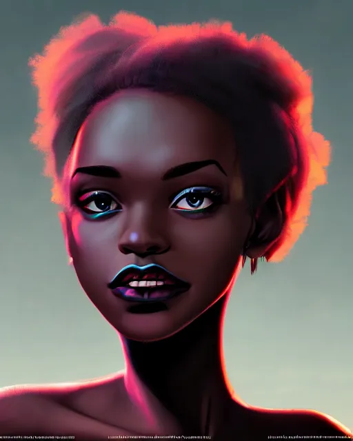 Prompt: punk rock dark - skinned young woman character portrait, by don bluth, sci - fi environment, highly detailed, dynamic shadows, 4 k, wallpaper - 1 0 2 4