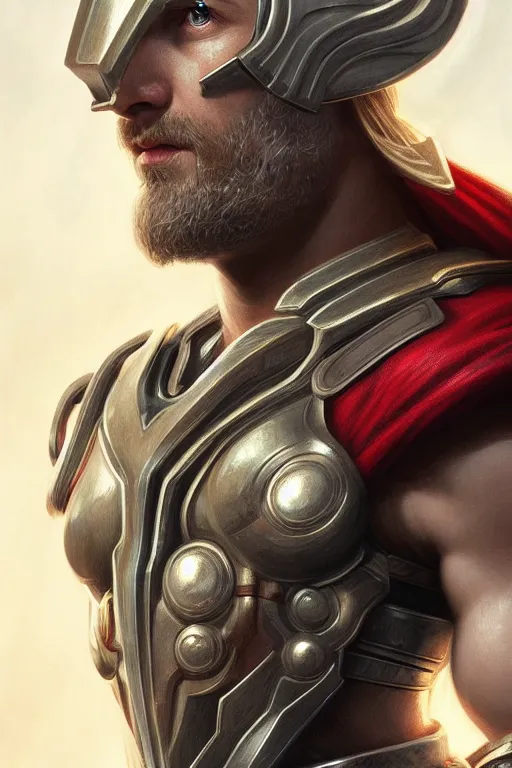 Image similar to symmetry!! portrait of thor in the style of god of war, machine parts embedded into face, intricate, elegant, highly detailed, digital painting, artstation, concept art, smooth, sharp focus, illustration, art by artgerm and greg rutkowski and alphonse mucha, 8 k