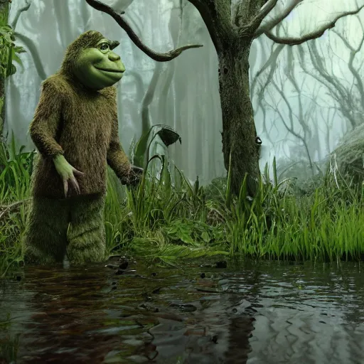 Prompt: shreck, swamp location, detailed face, ultrarealistic, photorealistic, 8 k