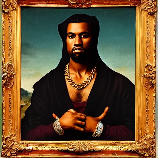 Prompt: A Renaissance portrait painting of Kanye West