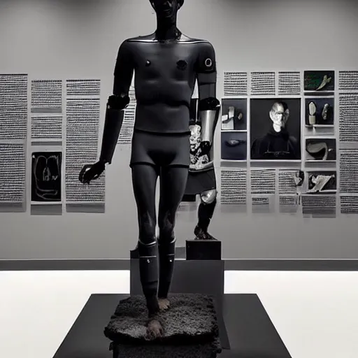 Prompt: “ a realistic detailed photo of a guy who is an attractive humanoid who is half robot and half humanoid, who is a male android, soccer player antoine griezmann, shiny skin, posing like a statue, blank stare, at the museum, on display ”