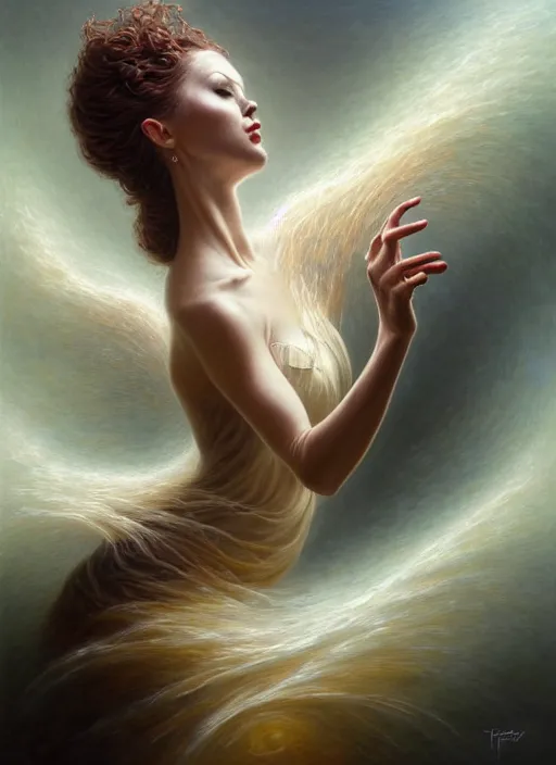 Prompt: dancing woman exploding to sponce, spores, pollum, aesthetic, fine art, intricate, elegant, highly detailed, realistic hair, centered, digital painting, art station, conceptual art, soft, sharp focus, illustration, artwork, artgerm, tomasz alen kopera, peter mohrbacher, donato giancola, wlop, boris vallejo